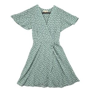 Monteau Los Angeles Womens XS Floral Flutter Sleeve Boho Party Summer Wrap Dress